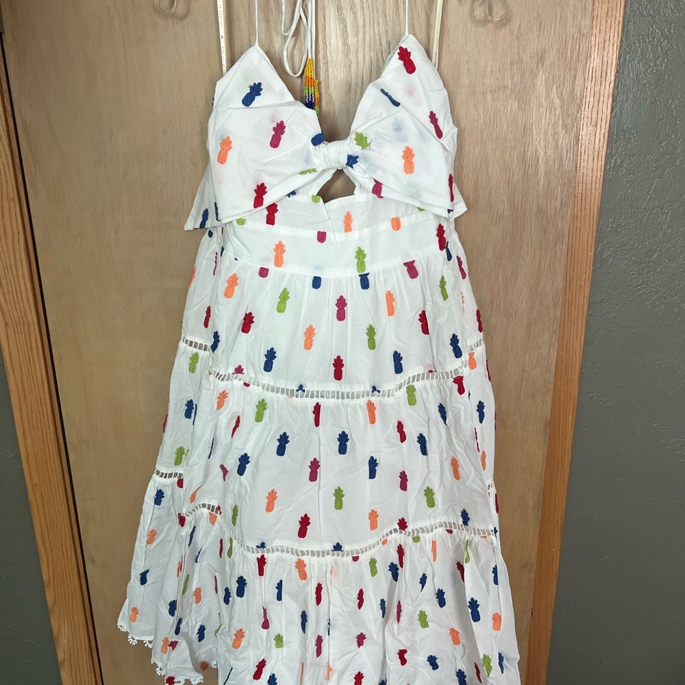 FARM Rio Multicolor Pineapple Embroidered Midi Halter Dress NWT